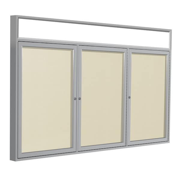 Enclosed Bulletin Board, 3 Door, Vinyl, Hdlnr Frame, 4 ft H x 8 ft W, Ivory